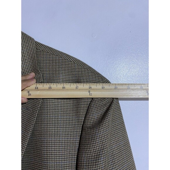 Ralph Lauren Blazer Mens 44L Tan Houndstooth Silk Wool Windowpane Plaid Office - Picture 15 of 15